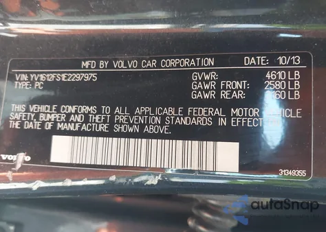 2014 Volvo S60 T5/T5 Platinum/T5 Premier/T5 Premier Plus z USA, uszkodzony, nr VIN YV1612FS1E2297975